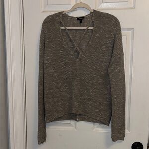 Gray Knit Sweater with V-Neck